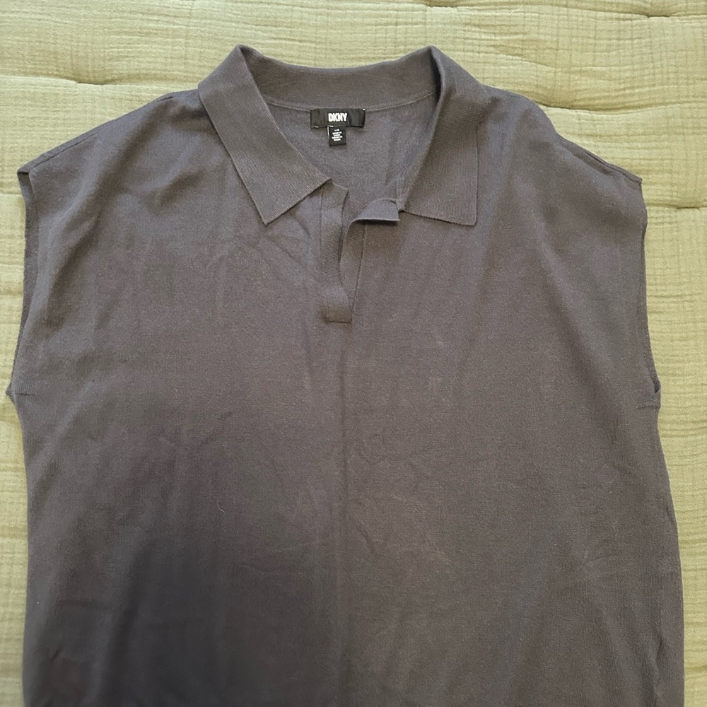 DKNY Slate Blue Sleeveless Polo Top